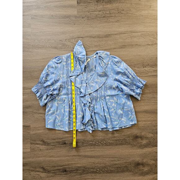 DOEN Blue Bluebell Ballad Floral Henri Top Cotton Blouse Size X-Small - Picture 15 of 16